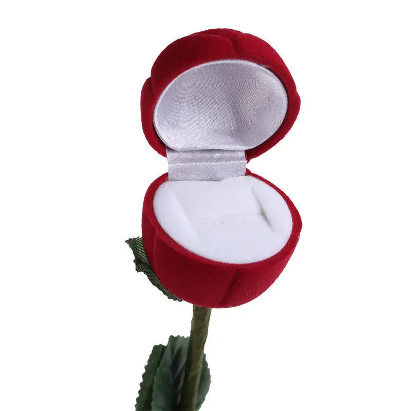 3D Red Rose Jewelry Box Wedding Ring Gift Case